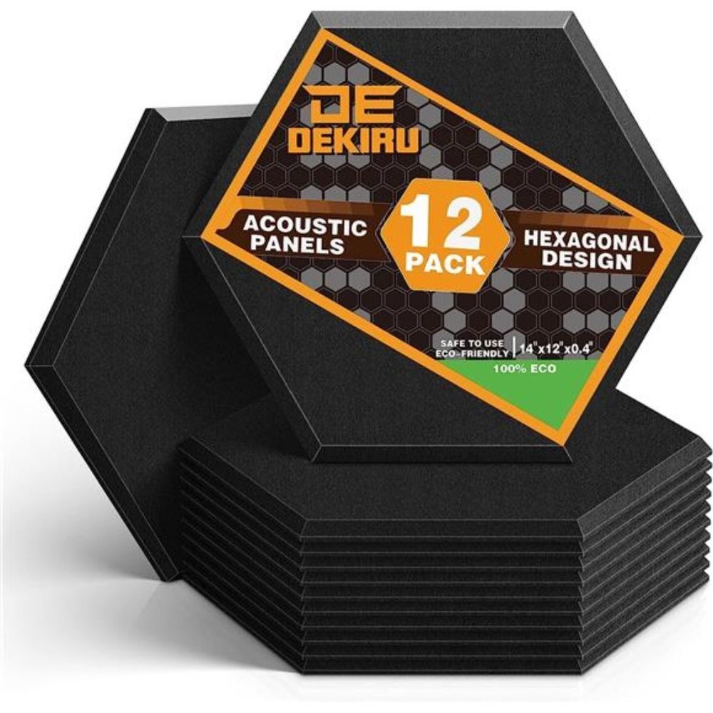 12 Pack Acoustic Panels Hexagon Sound Proof Padding, 14 X 13 X 0.4